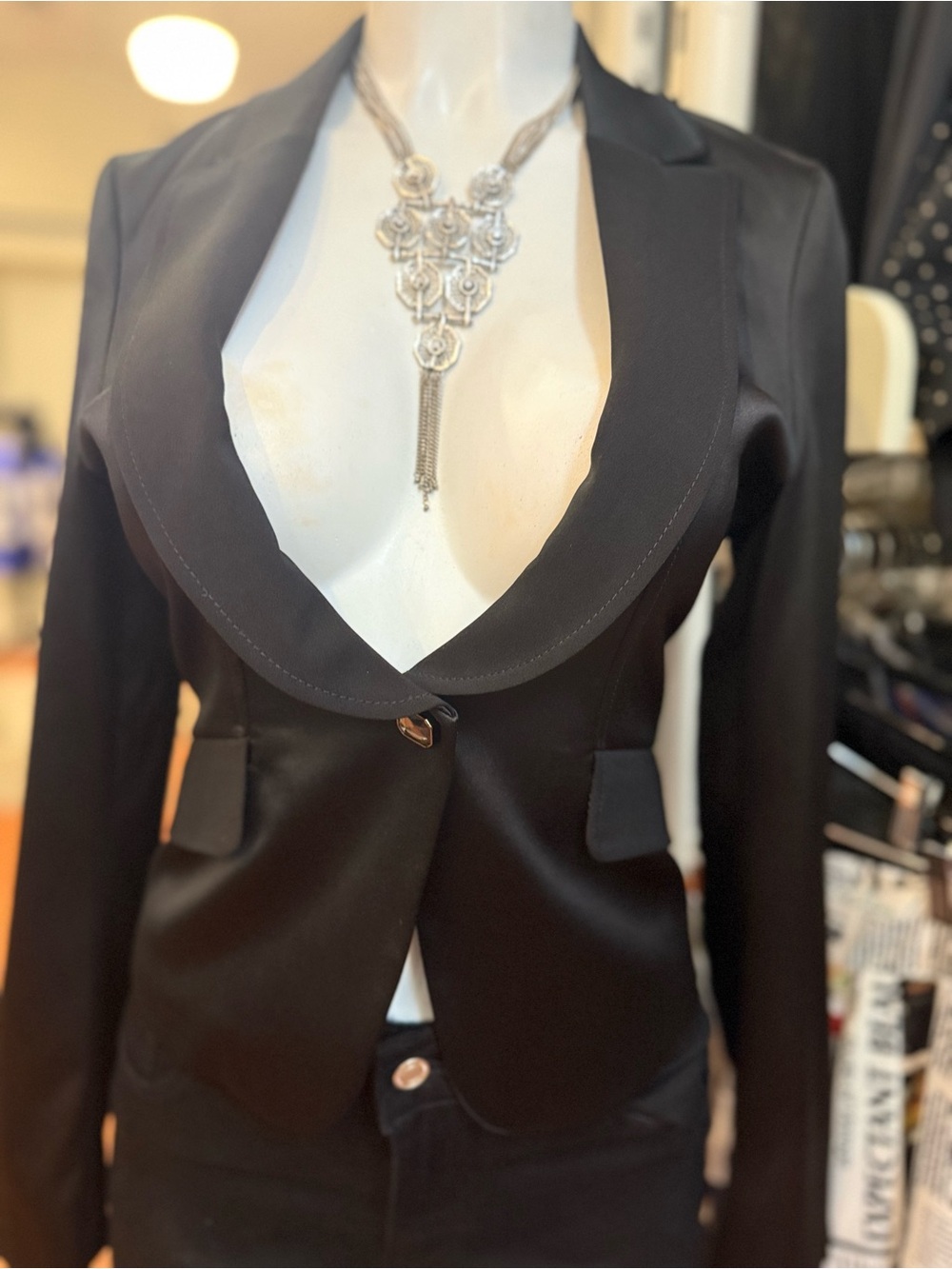 Express Black Satin Shawl-Collar Women's Blazer